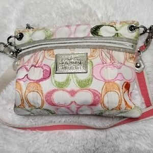 Coach Multicolor Signature Canvas Crossbody - Pink, Green, Orange, White